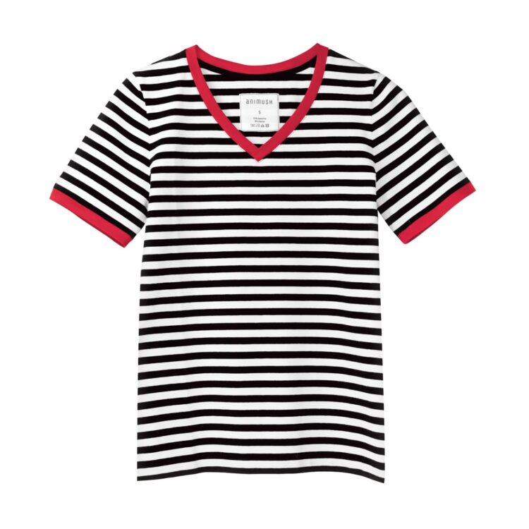 animush t-shirt ringer w paski lamówka czerwona