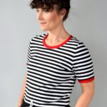 animush t-shirt ringer w paski czerwona lamówka