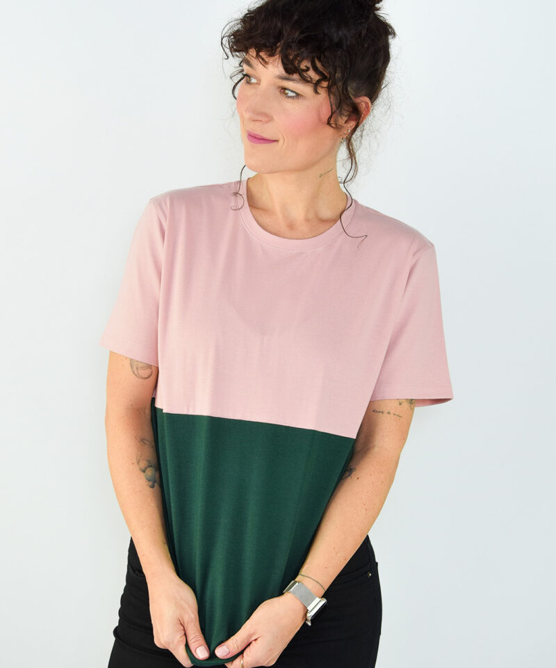 animush t-shirt oversize różowo-zielony